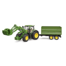 Ciągnik John Deere 7R 350 z ładowaczem czołowym i przyczepą Bruder 03155 - widok z przodu