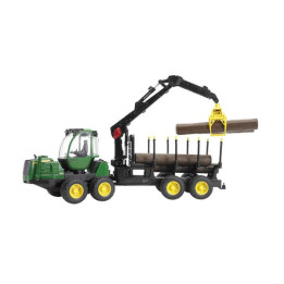 Ciągnik John Deere z przyczepą samozaładowczą i 4 balami Bruder 02133 - widok z przodu
